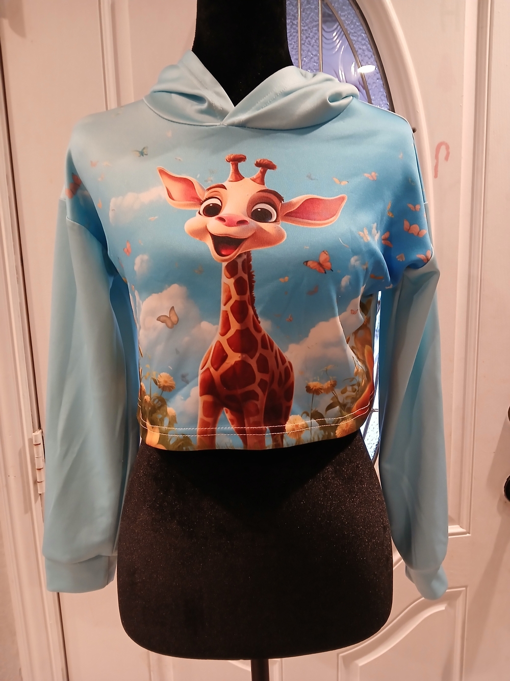 Kids Light Blue Giraffe Hooded Pullover